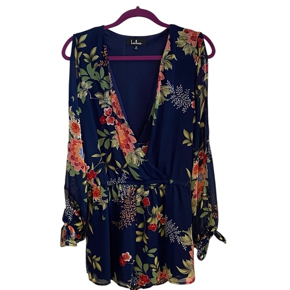 Lulus Run Away With Me Navy Blue Floral Print Long Sleeve Romper - Picture 5 of 12